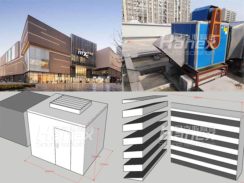 楼顶油烟风机噪声治理案例-昆山万象汇炉鱼